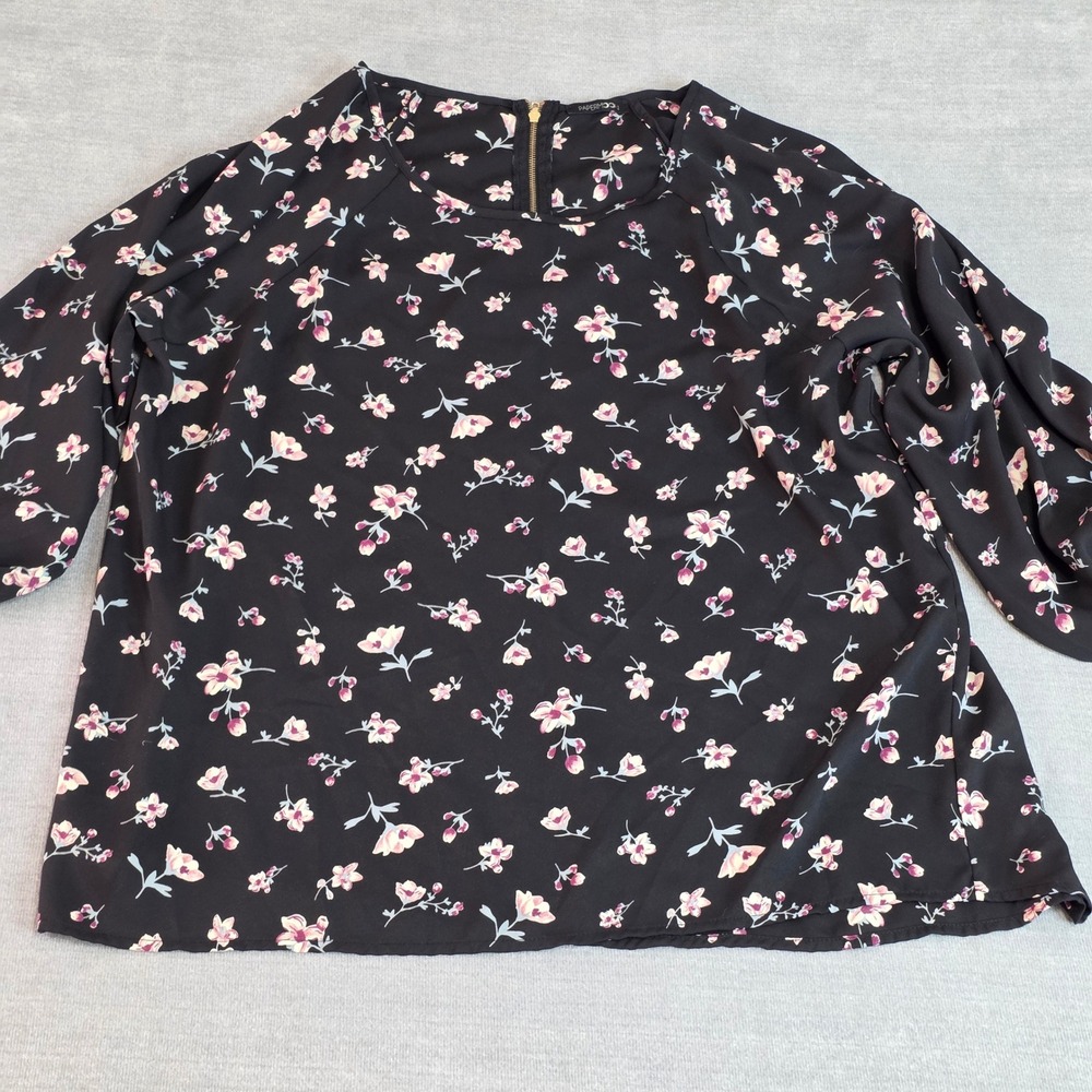 Womens Top L Black Floral Boho Peasant Floral Career Office Bloomcore Blouse